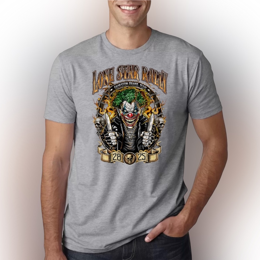 Lone Star Rally 2025 Evil Clown Biker T-Shirt Galveston Island Motorcycle Event